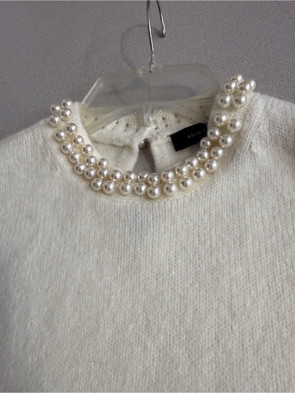 ANN TAYLOR  Ivory Short-Sleeve Pearl-Trim Sweater SIZE SMALL NEW / UNWORN - Picture 2 of 10